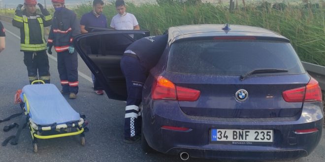 Alaşehir'de bariyerlere çarpan otomobilin sürücüsü yaralandı