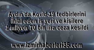Aydın'da Kovid-19 tedbirlerini ihlal eden iş yeri ve kişilere 1 milyon 70 bin lira ceza kesildi