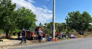 İzmir'de elektrik direğine çarpan kamyondaki 2 kişi yaralandı