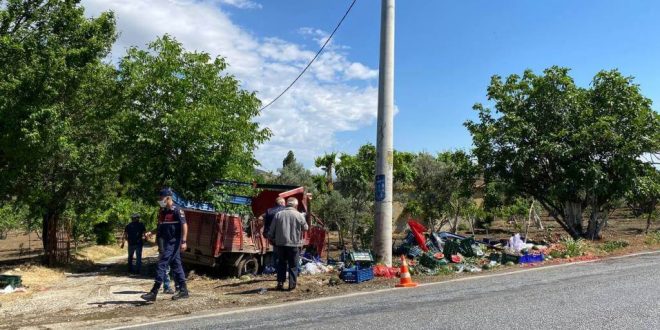 İzmir'de elektrik direğine çarpan kamyondaki 2 kişi yaralandı