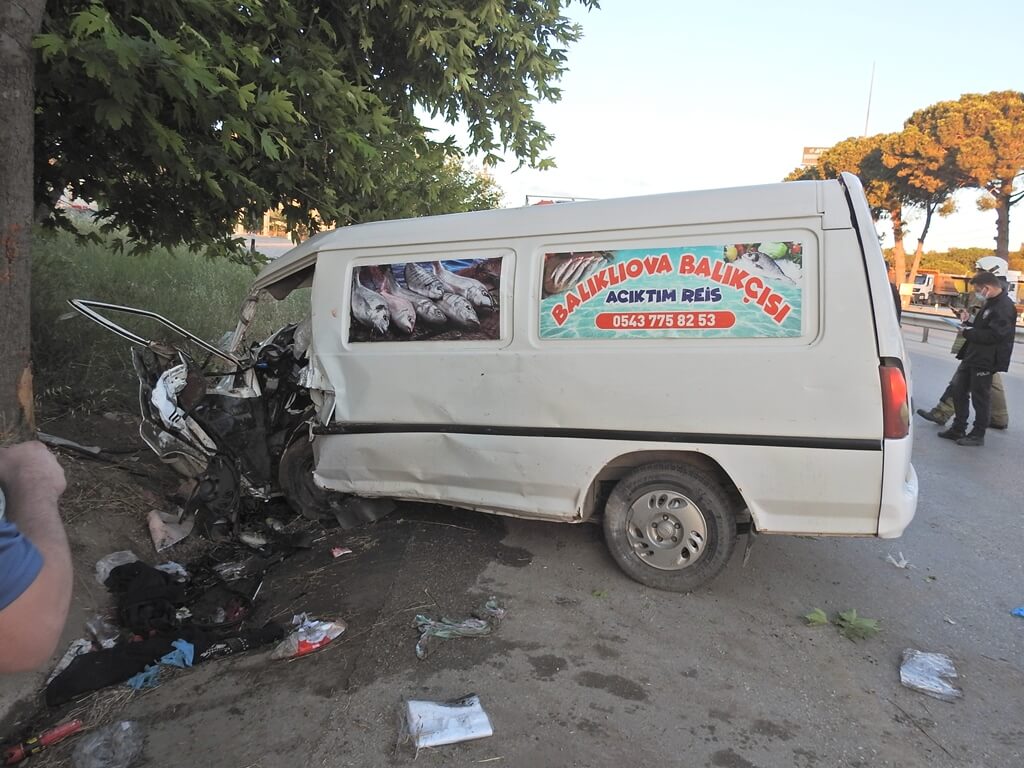 İzmir'in Urla ilçesinde ağaca çarpan midibüsteki 2 kişi yaralandı